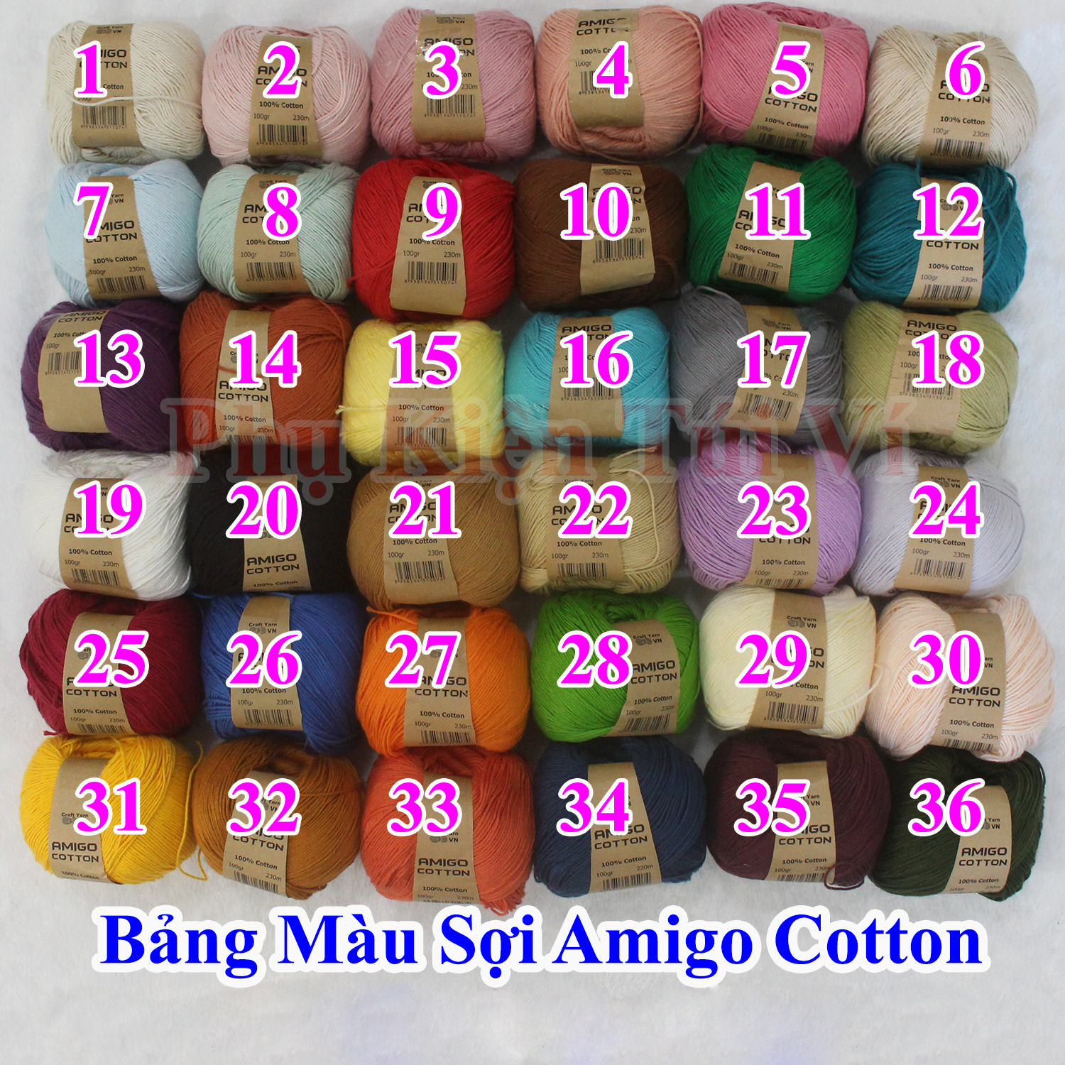 Sợi Amigo 100% Cotton 56k/c (Màu 1- 36)