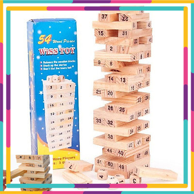 Trò chơi rút gỗ 54 thanh + kèm 4 xúc xắc - bộ rút gỗ 54 miếng - luyện tập khéo léo và cẩn thận