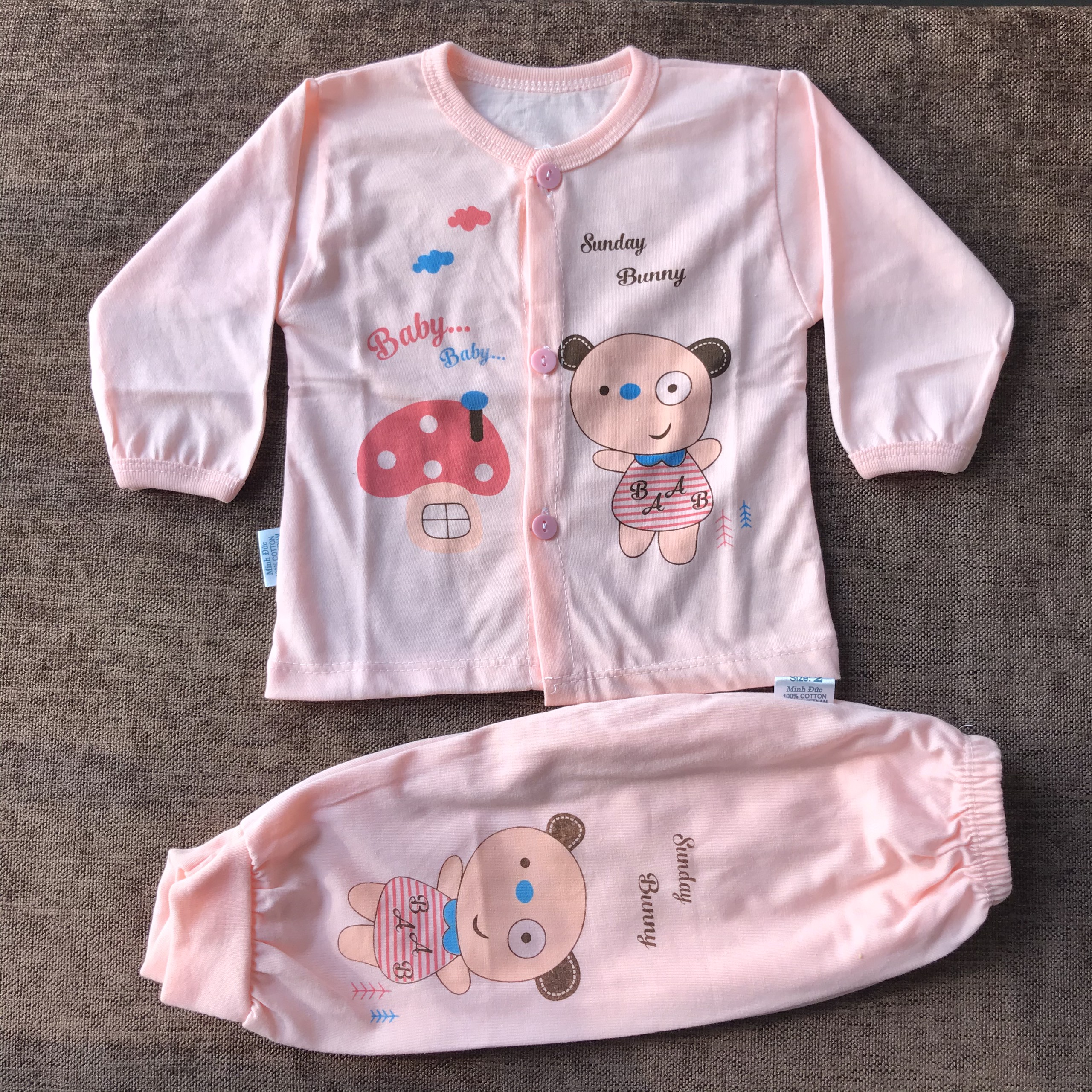 Bộ sơ sinh cotton cho bé chất đẹp, bộ dài 2V