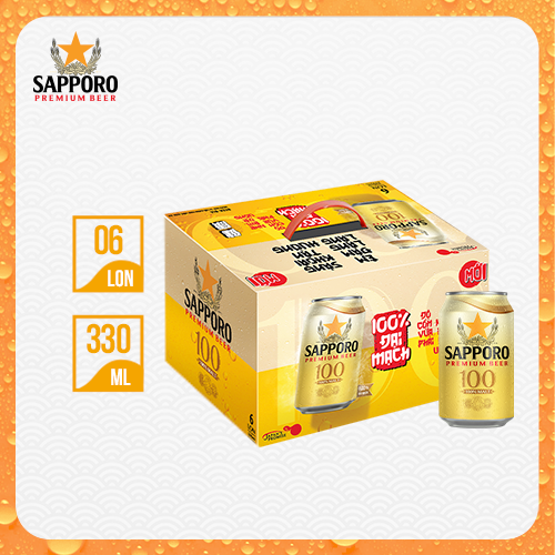 Thùng Bia Sapporo Premium 6 lon SPB100 (330ml/lon)