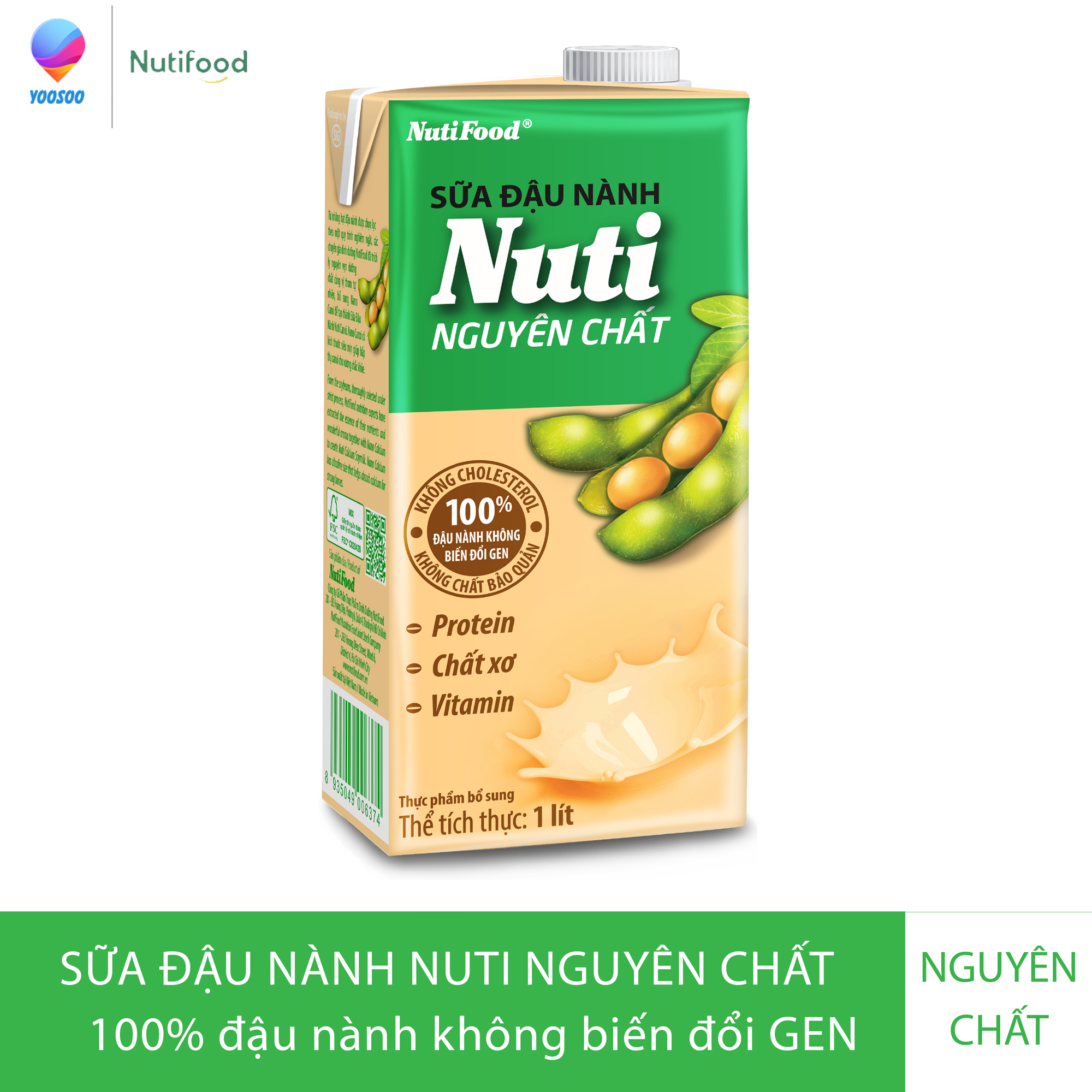 Hộp Sữa đậu nành Nuti Nguyên Chất Hộp 1 Lít - Thương Hiệu NUTIFOOD