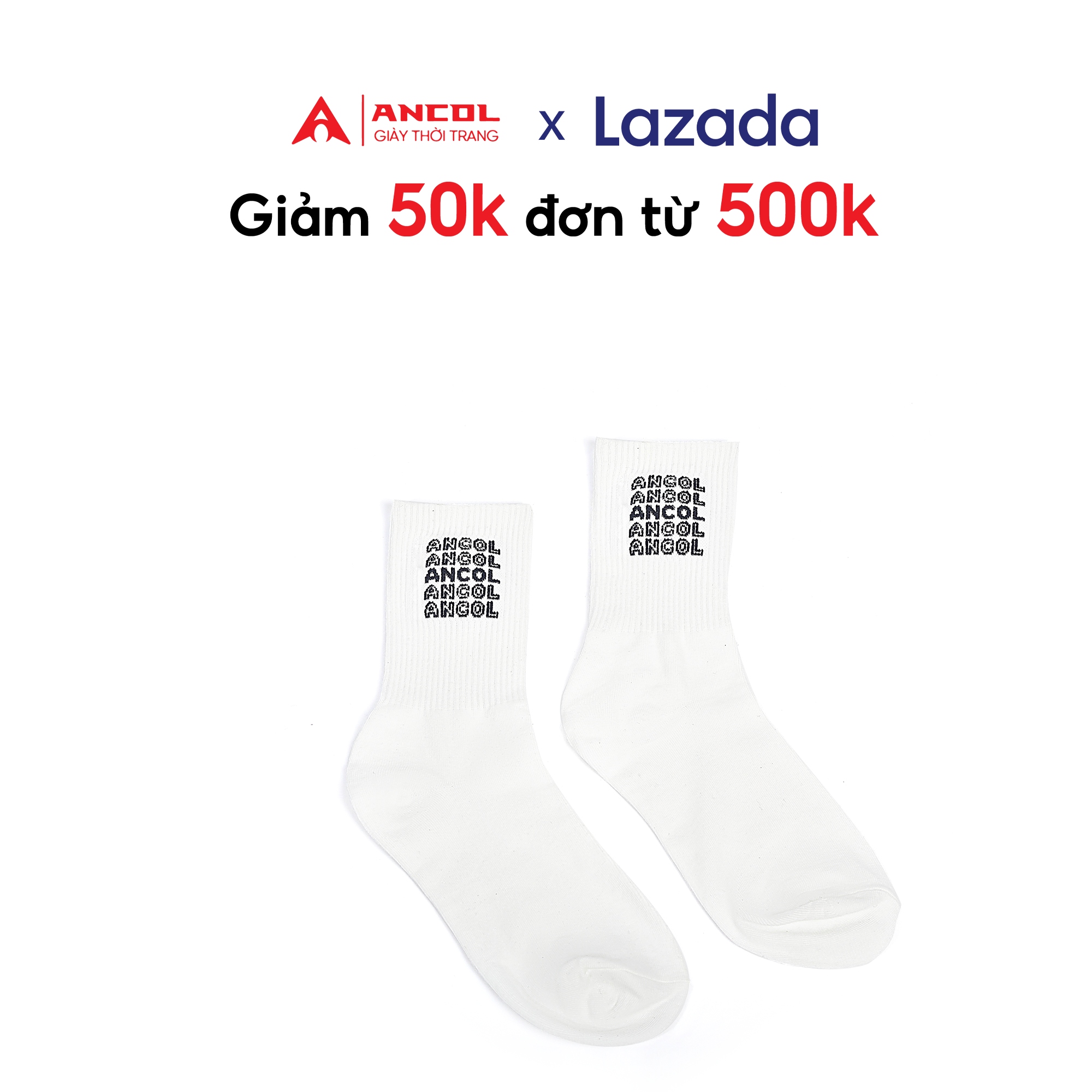 Tất thời trang Ancol Cổ Cao Nam Nữ Màu trắng co dãn, khử mùi