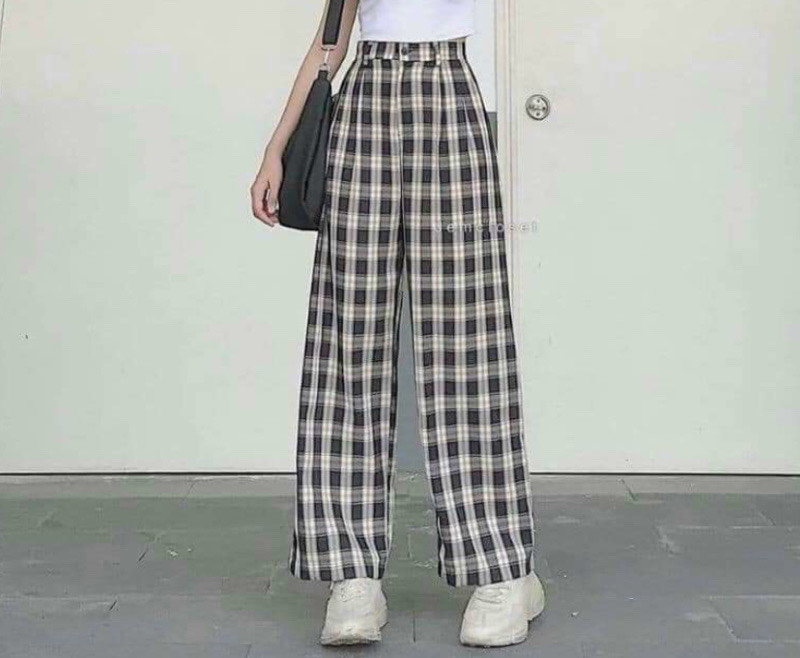 [3 SIZE 45-58KG] QUẦN CARO DÀI UNISEX ỐNG RỘNG NỮ THỜI TRANG PHÙ HỢP ĐI CHƠI, ĐI LÀM, ĐI HỌC