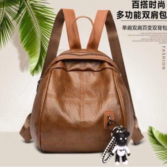 Balo gấu da Pu tặng kèm phụ kiện gấu