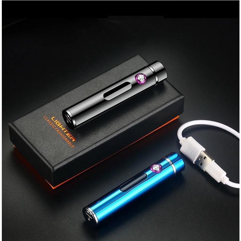 Bật lửa điện plasma 4 tia sạc USB sạc mỏng nhẹ màu đen sang trọng ( Sạc Điện)