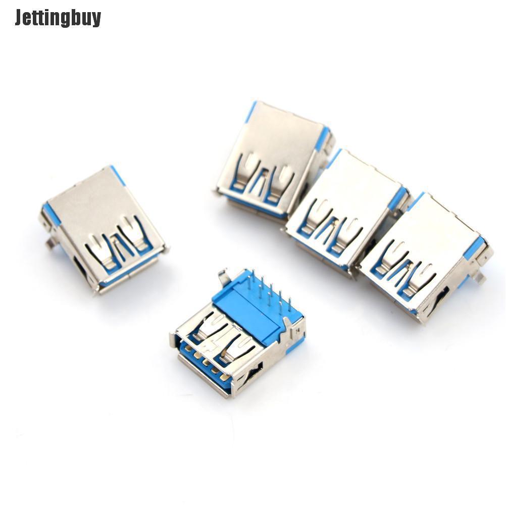 Jettingbuy New 5Pcs USB 3.0 Type A Female Right Angle 9Pin DIP Socket PCB Solder Connector