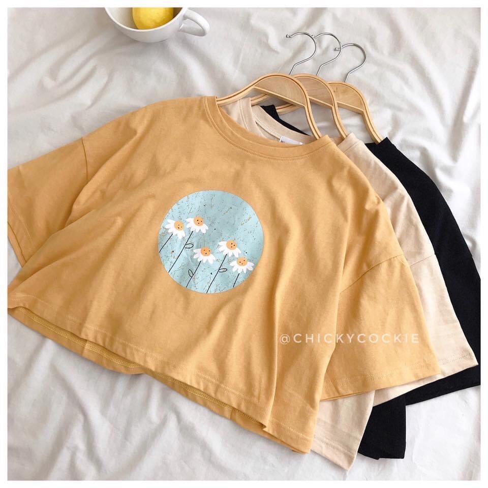 [HCM]Aó thun CROPTOP nữ form rộng tay lỡ Unisex ÁO HOA BỒ CÔNG ANH freesize 45 - 70kg áo thun nam form rộng tay lỡ áo phông nữ form rộng