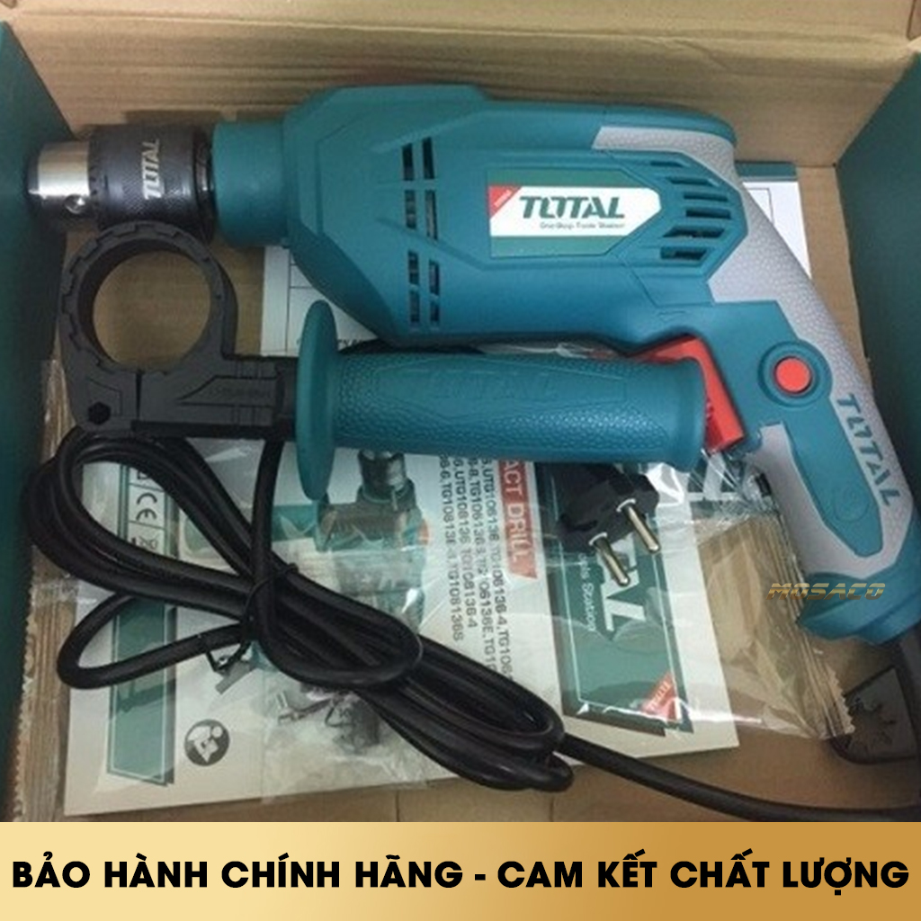 Hammer drill machine 550W total TG105136E switch reversal. Hammer drill machine handheld produced by advanced technology high quality and durability make, there is no load 0 - 3000 vòng/p, drilling capacity maximum 13mm-mosaco