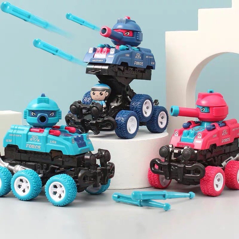 Đồ chơi cho bé ô tô địa hình, xe tăng chạy bánh đà biến hình robot xoay