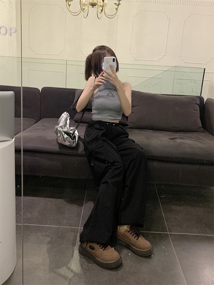 Quần ống rộng phong cách Hàn Quốc thời trang cho Nữ Túi Hộp Chất Đẹp Không Nhăn Xù Phối Hợp Dây Rút - Đỗ Thiện Unisex
