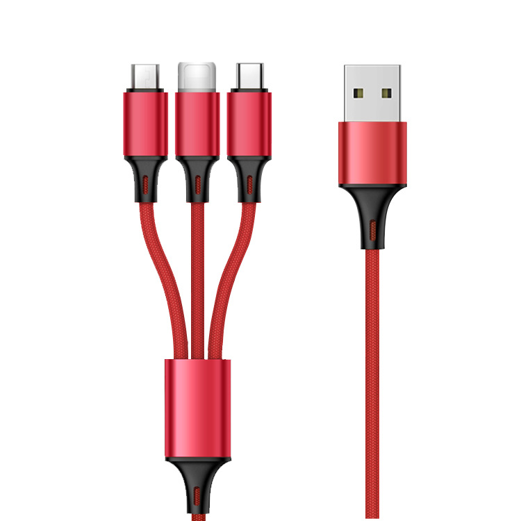 Cáp Sạc 3 Đầu Dây Dù - Sạc Cùng Lúc 3 Chân Type-C iPhone Android