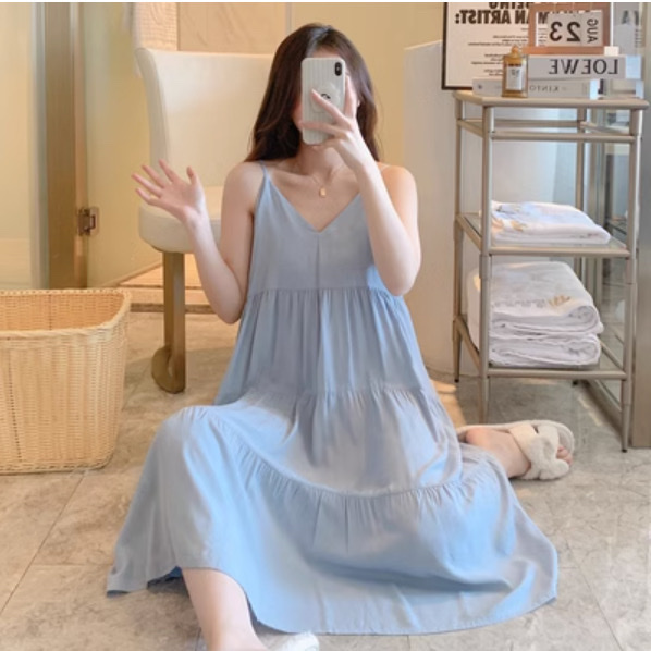 Váy Mặc Nhà - váy Ngủ ( váy 2 dây - 4 Tầng  ) chất liệu Lanh Lụa- mềm - mát