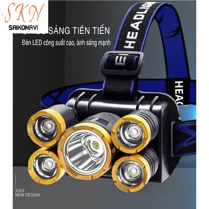 Đèn Pin Đội Đầu Siêu Sáng 5 Mắt Bản Mới Bóng To Hơn, Sáng Hơn, Chống Nước Chống Bụi Tiêu Chuẩn, Đèn Pin Đội Đầu, Đèn Pin Siêu Sáng
