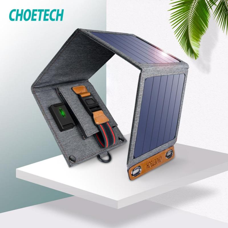 Giá CHOETECH Solar Charger, 14W Solar Panel Phone Charger Waterproof Foldable Camping Charger Compatible iPhone Xs Max/XS/X/8, Galaxy S10/S10+, Other Smartphones, iPad, Camera, Bluetooth Speaker and More