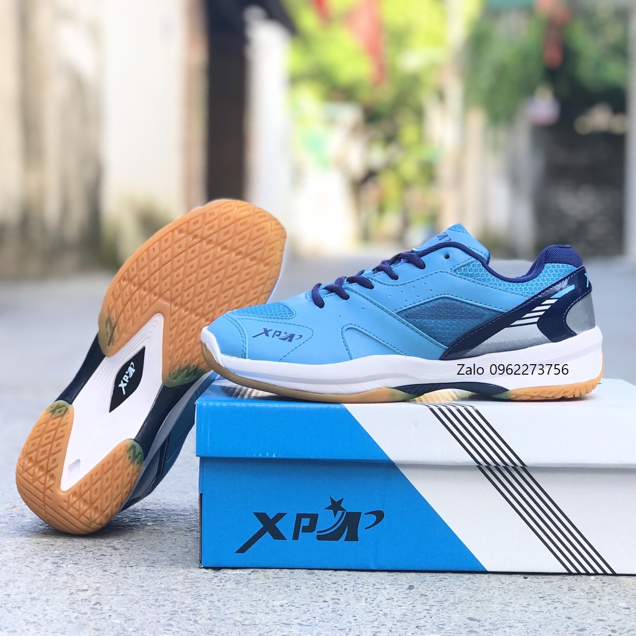 Giày cầu lông nam nữ cao cấp XP CL05 màu xanh