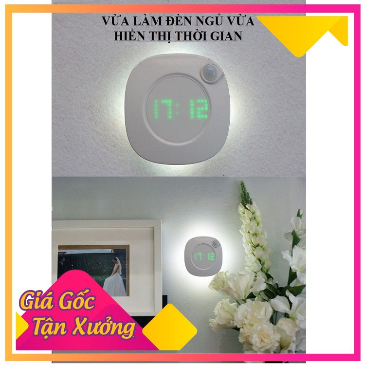 Đèn Led cảm ứng kiêm Đồng hồ mini (dán tủ, tường, phòng ngủ, nhà tắm, nhà vệ sinh...)