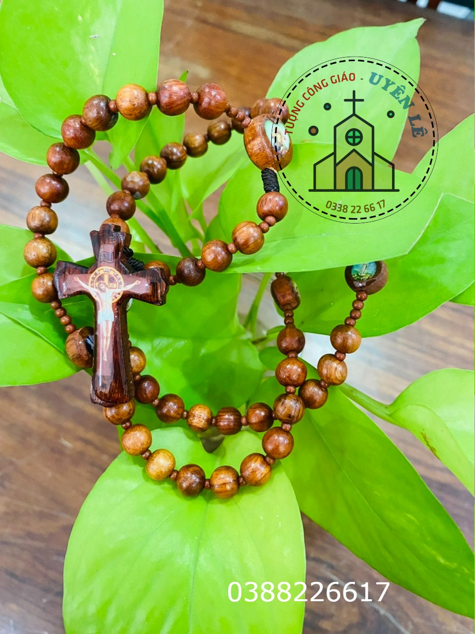 Chuỗi mân côi gỗ hạt tròn 8 li