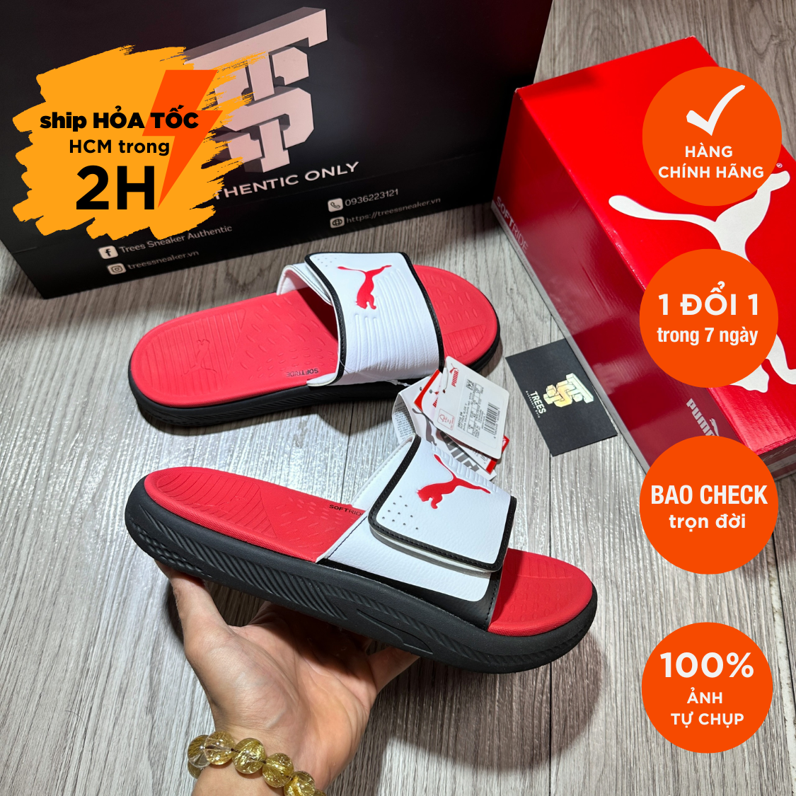 [CHÍNH HÃNG] Dép PUMA SOFTRIDE SLIDE V RED WHITE BLACK 382112 08