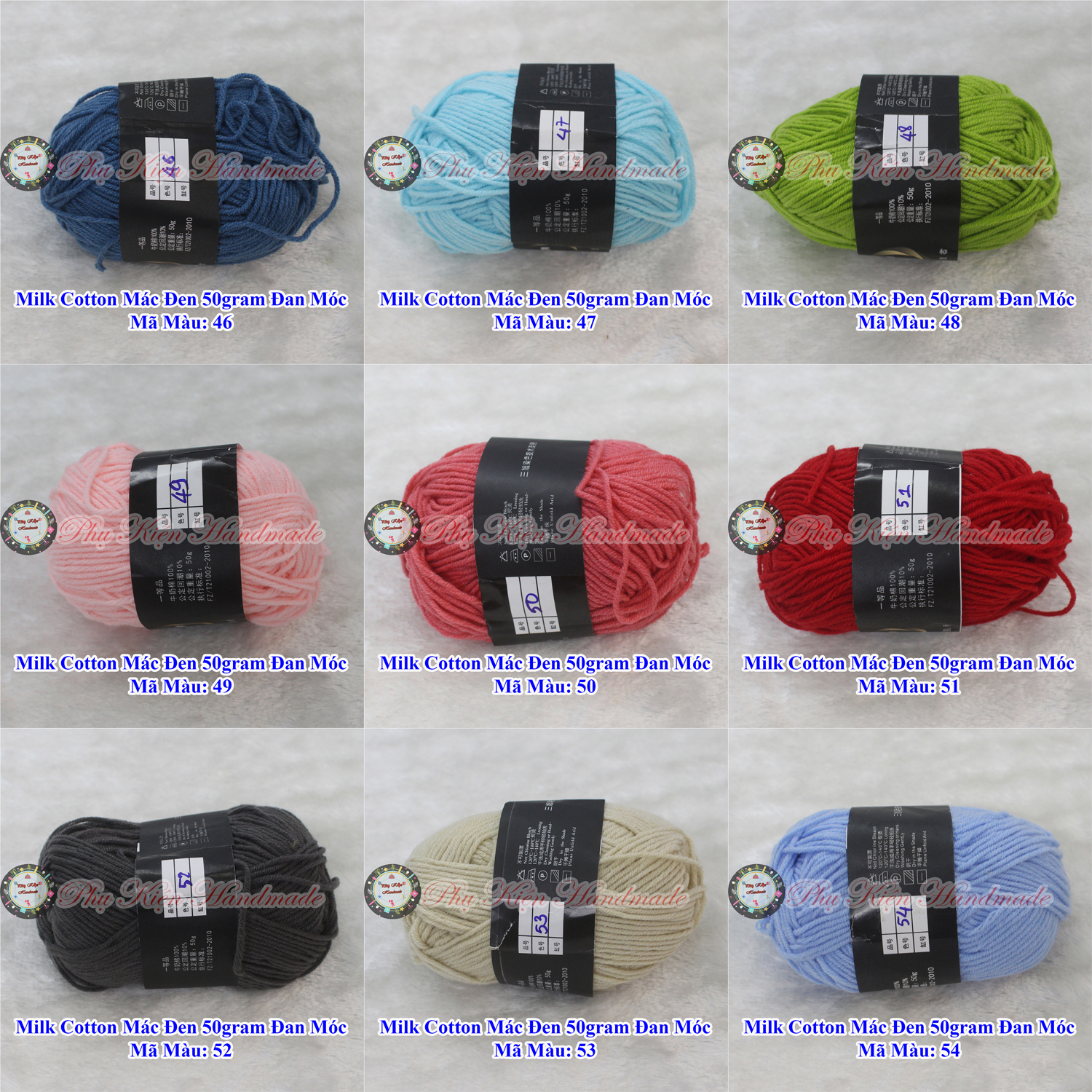 Len milk cotton mác đen 50gram đan móc (Mã Màu: 01 - 86)