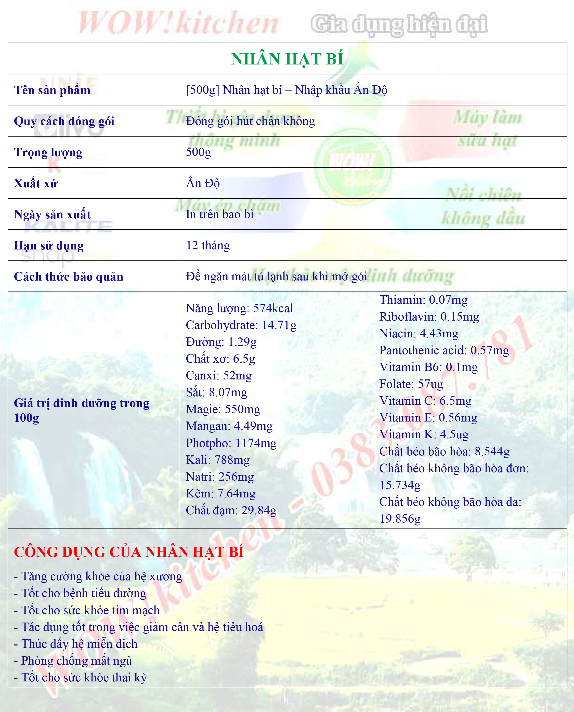 [500g] Nhân hạt bí - Nhập khẩu Ấn Độ