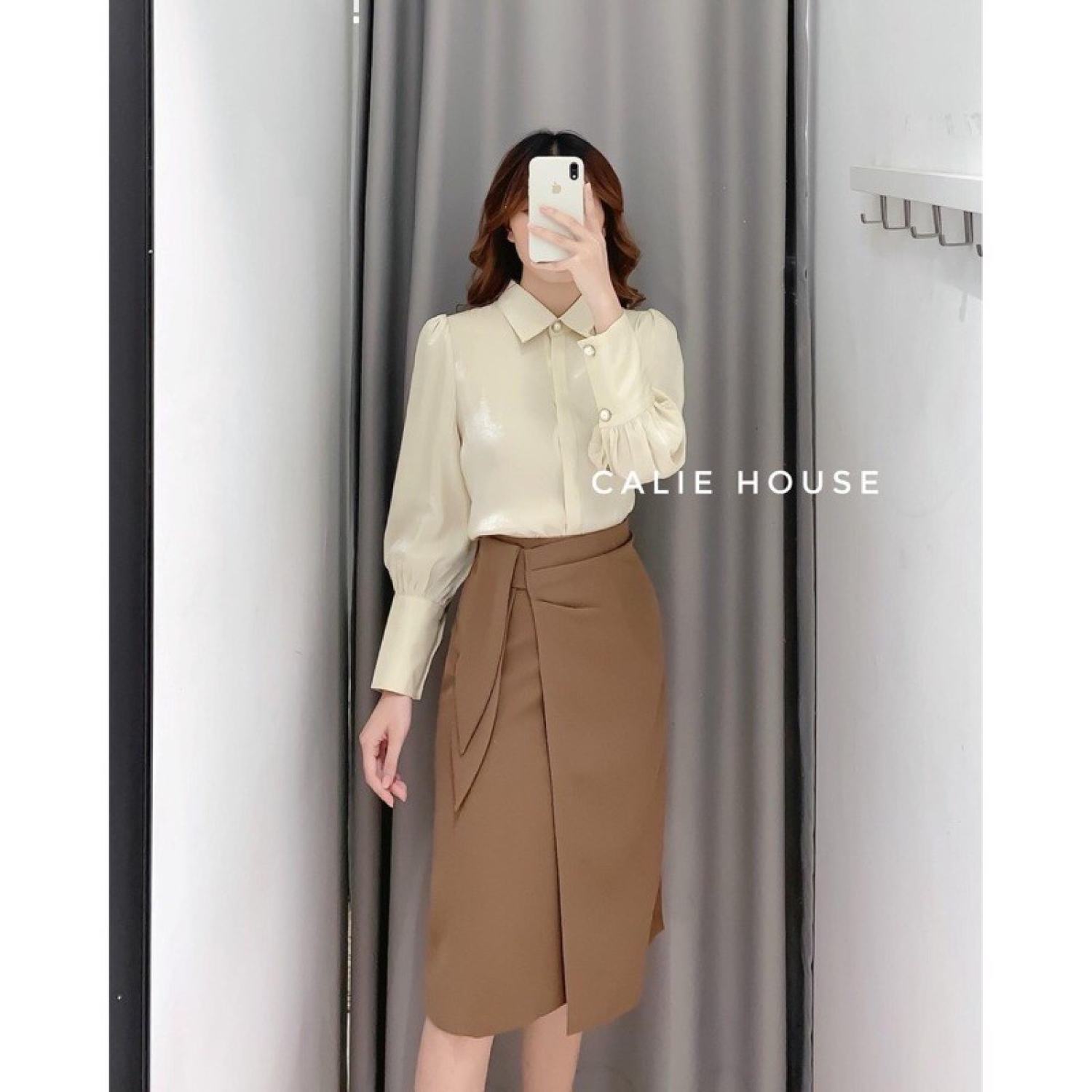 Chân váy nữ dáng bút chì saoshop màu đen thiết kế basic thắt nơ