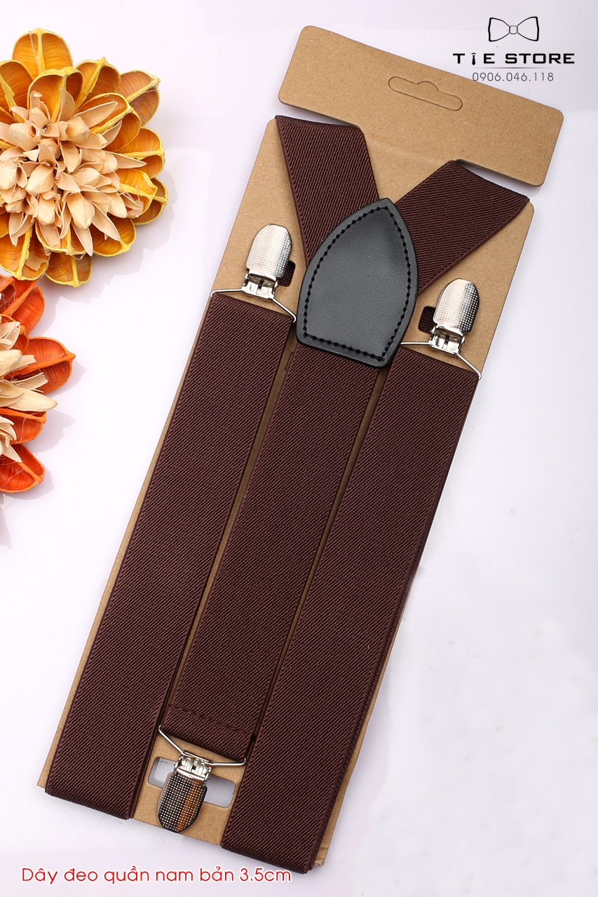 Dây đeo quần nam chữ Y cao cấp bản 3.5cm - Dây yếm quần nam màu nâu