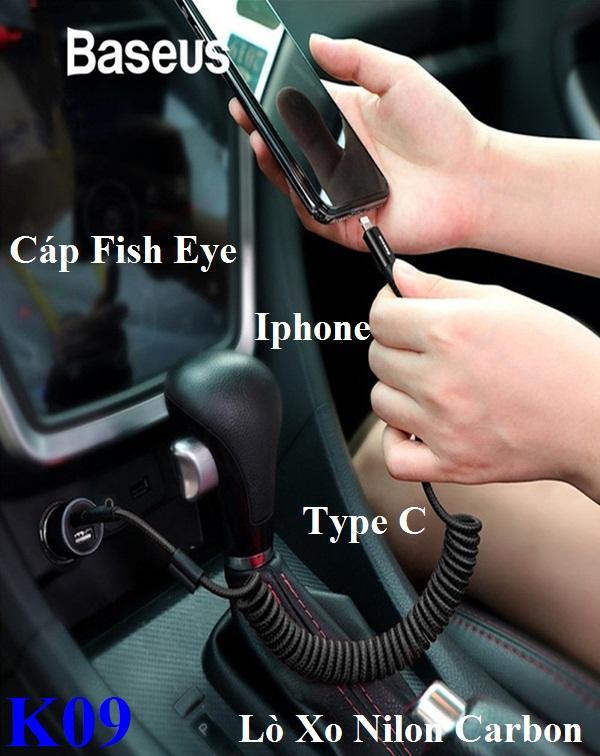 Cáp sạc nhanh cho iPhone dây xoắn đàn hồi Baseus Fish Eye Spring Data