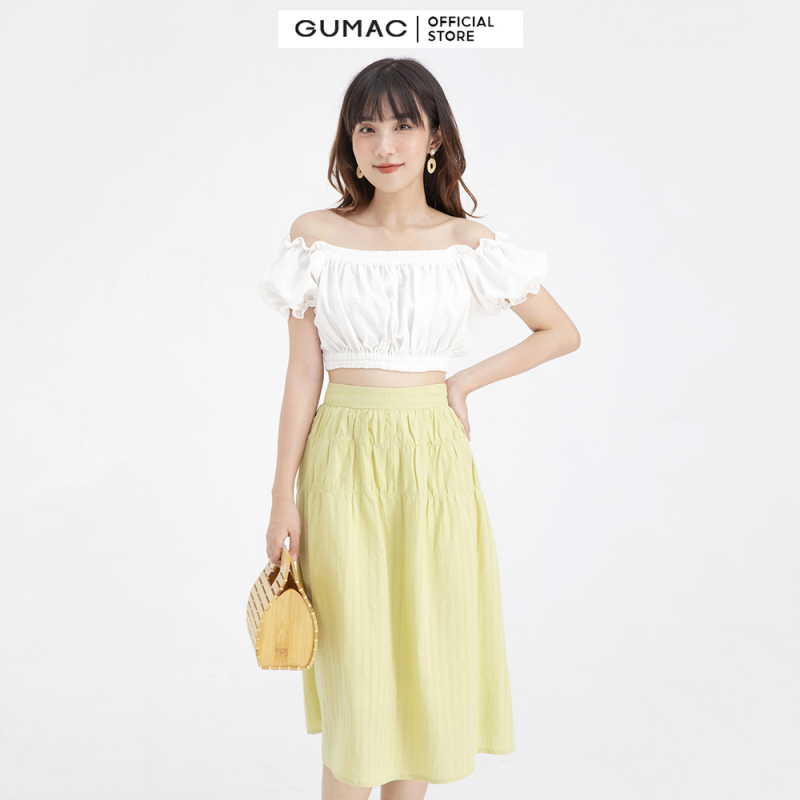 Nơi bán Chân váy nữ midi xếp nhún GUMAC VB631