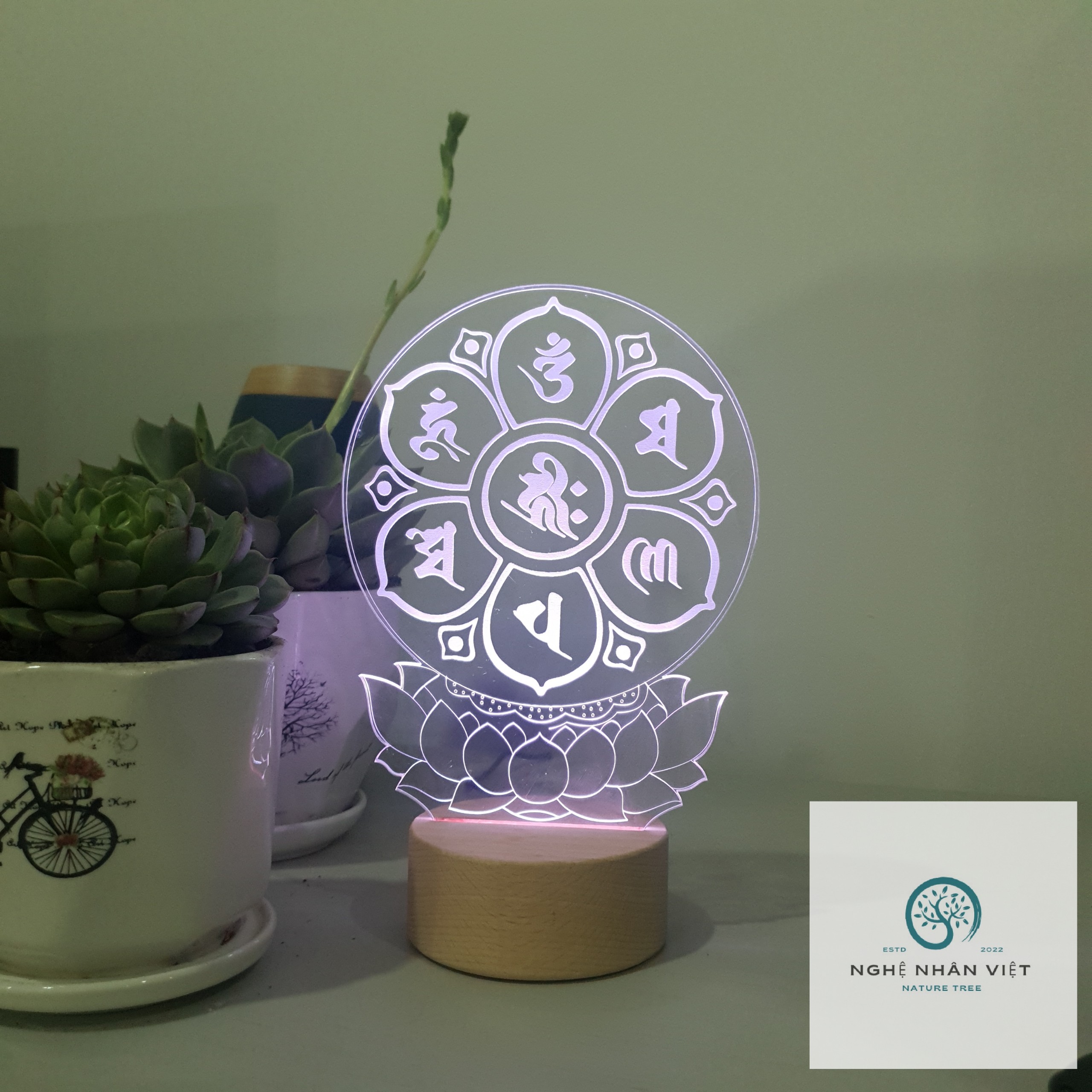 Đèn 3d Lục Tự Đại Minh Phạn Ngữ