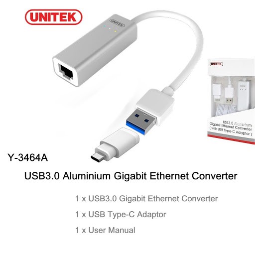 CÁP USB - LAN (3.0) Unitek Y 3464A , ĐĐ TYPE C
