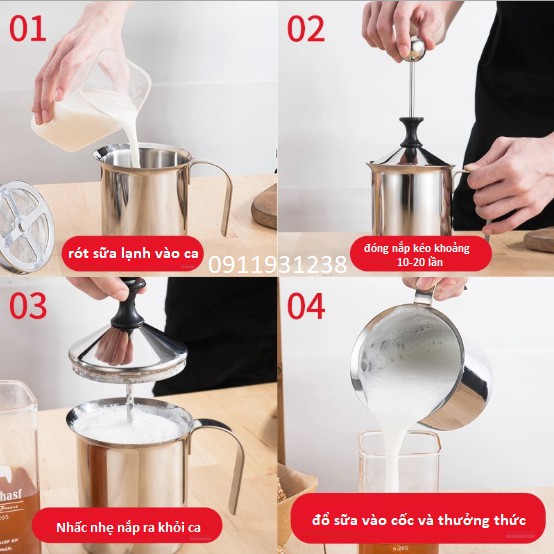 Ca Đánh Sữa Lạnh Latte 400Ml - 800Ml (Ca Sục Sữa Lạnh Inox Làm Cà Phê Bọt)
