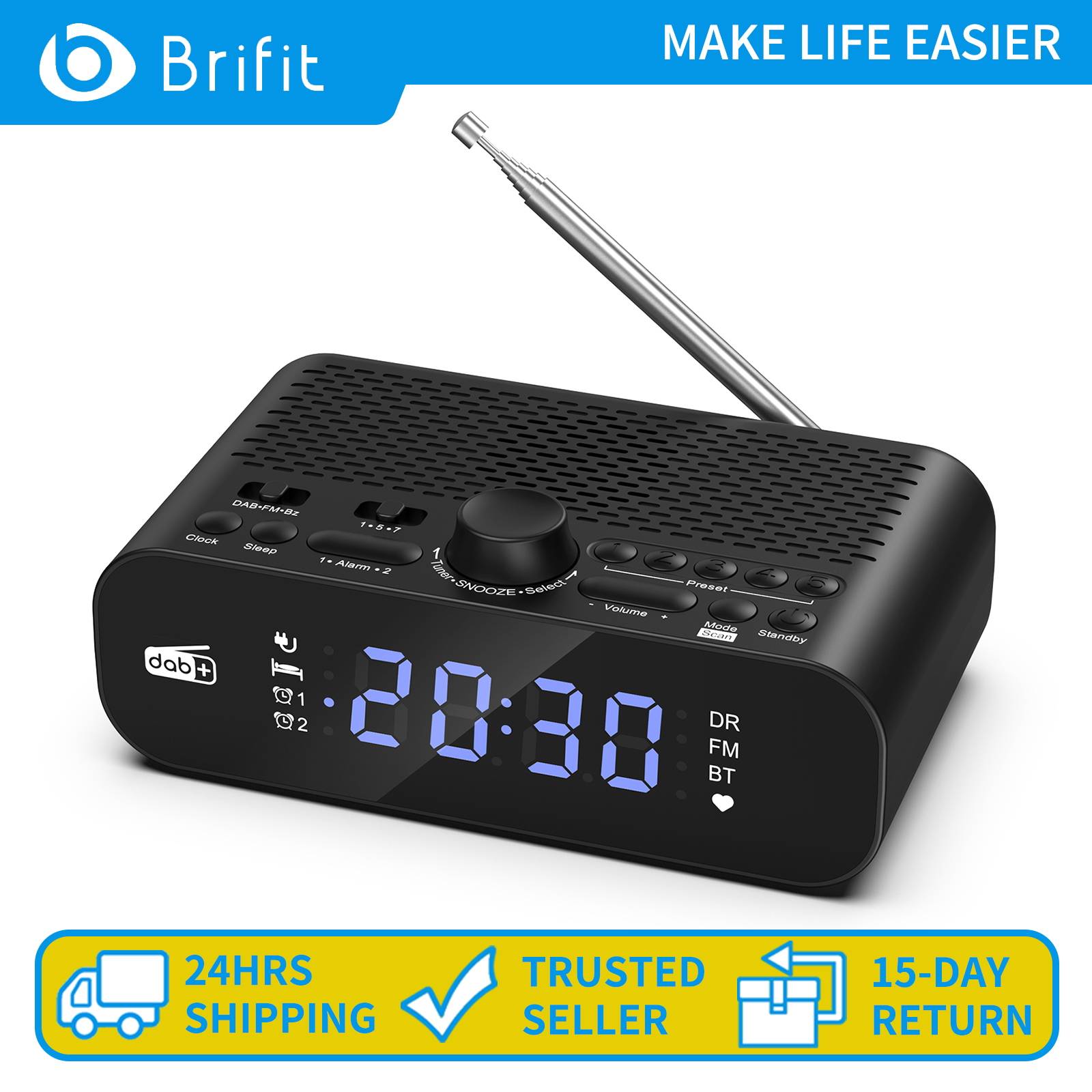 Trong kho】Brifit DAB / FM Radio  Loa không dây Bluetooth Màn hình LED HD  Chức năng báo lại Âm trầm Loa USB có ăng-ten 
