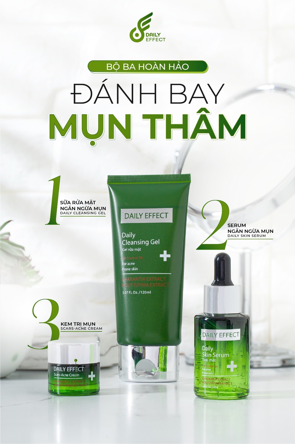 Combo chăm sóc da toàn diện xóa mụn dưỡng da Daily Effect