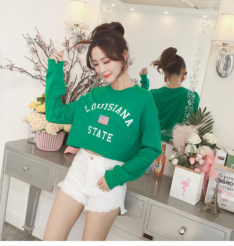Áo croptop tay dài in hình cờ mỹ cá tính TTV0004