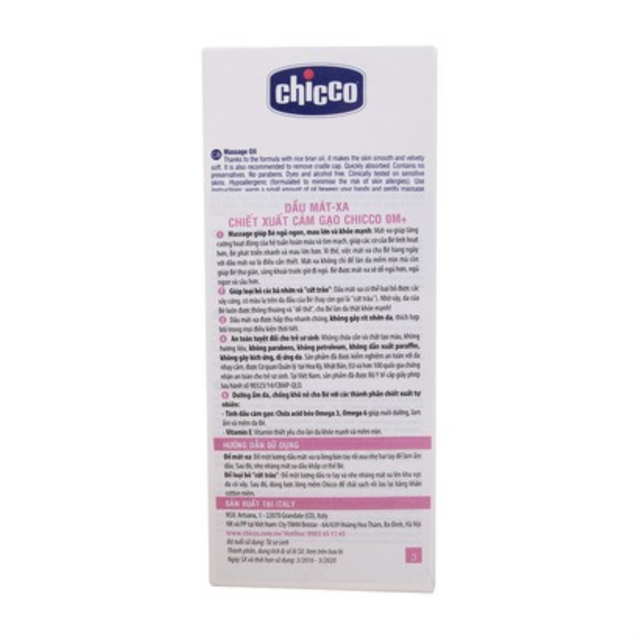 Dầu Massage CHICCO Chiết Xuất Cám Gạo 200ML