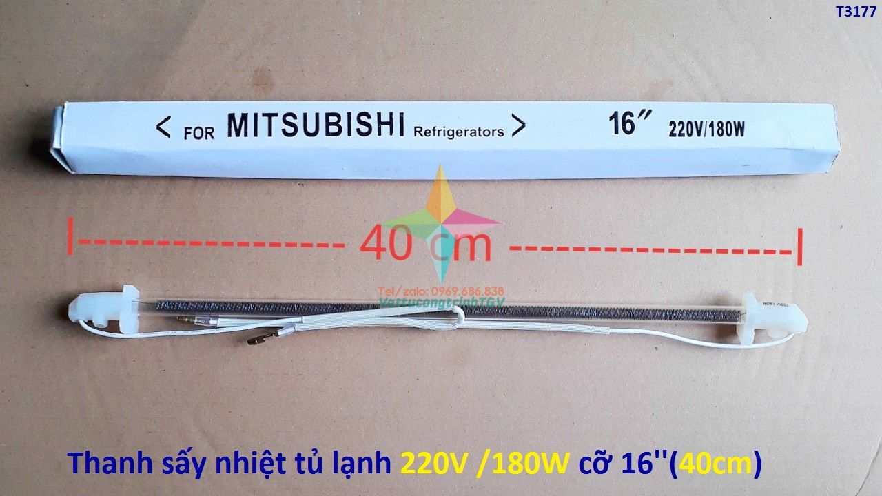 Bóng sấy xả đá tủ lạnh 220v/180w, size 16" dài 40cm