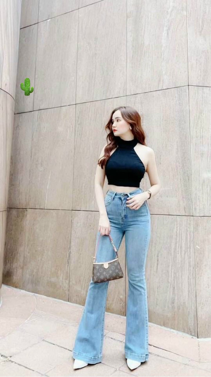Áo Croptop thun gân cổ lọ hở lưng sát tay full tem mác Pc