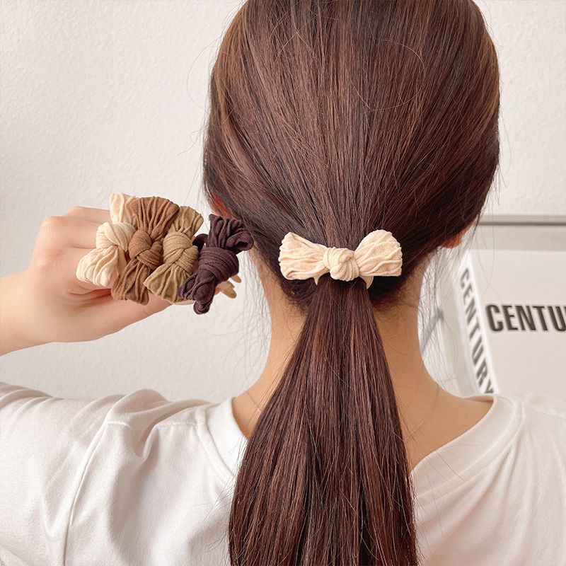 Dây cột tóc hình nơ màu trà sữa co giãn cho nữ - loli