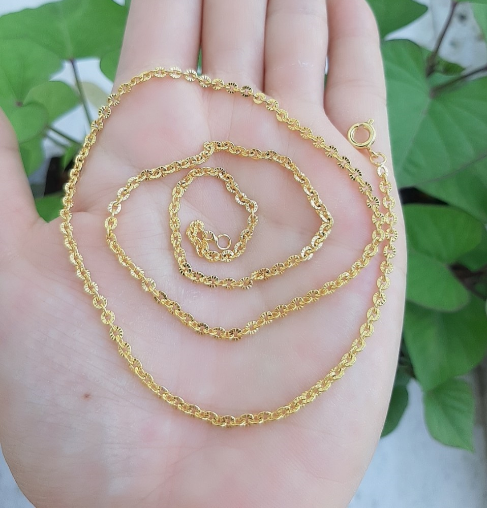 Vòng cổ nữ mạ vàng 18k cao cấp kiểu chữ cong chạm chiếu siêu bền