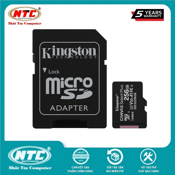 Thẻ nhớ MicroSDXC Kingston Canvas Select Plus 256GB U3 V30 A1 R100MB/s W85MB/s (Đen) - Kèm Adapter - Nhất Tín Computer