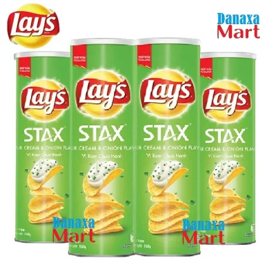[HCM]Bộ 4 Hộp Bánh Snack Khoai Tây Lays Stax Malaysia 160g Vị Kem Chua Hành