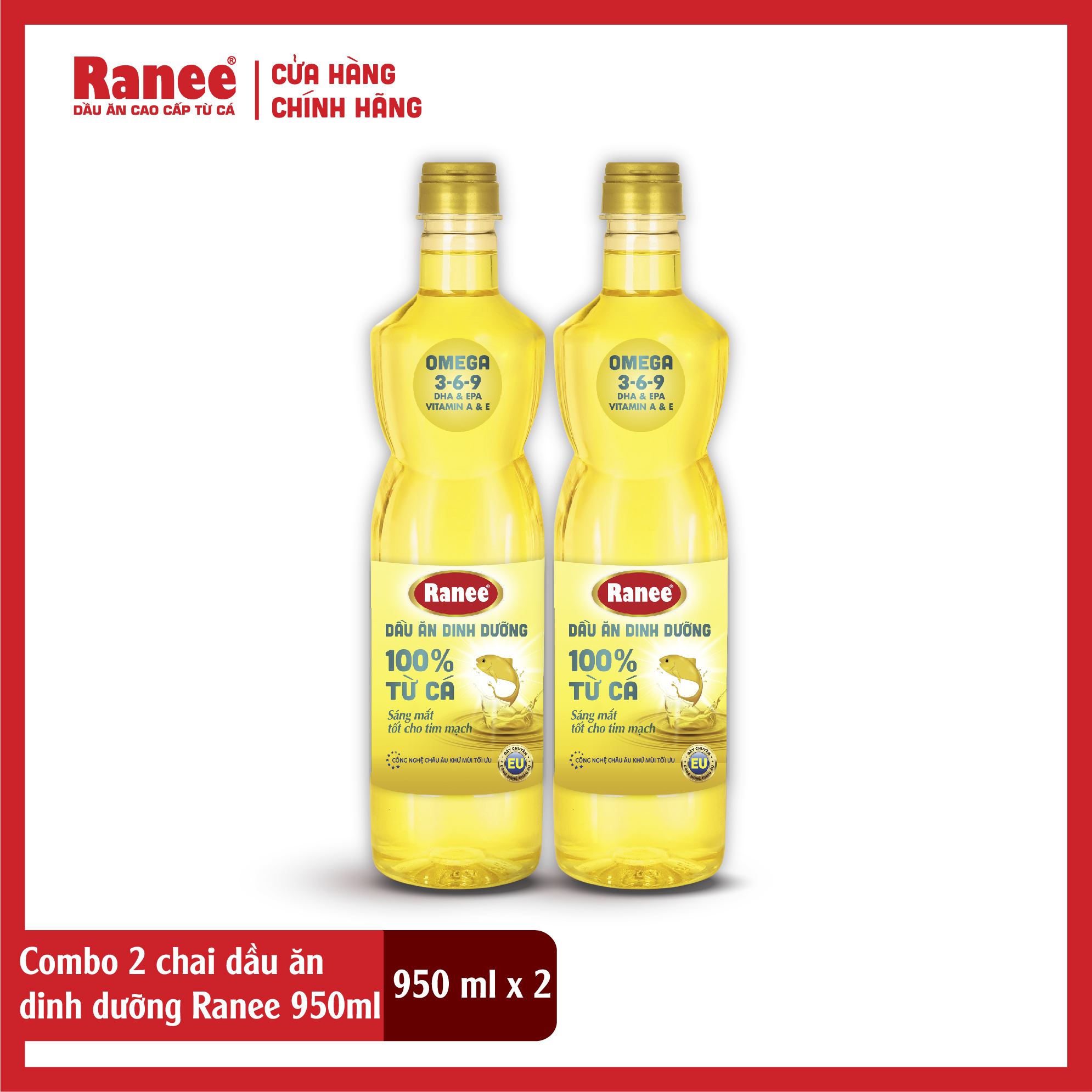 {Đơn 199k tặng hộp bơ -399k tặng vá gỗ} Combo 2 chai dầu ăn dinh dưỡng Ranee 950ml (950ml/chai x 2 chai)