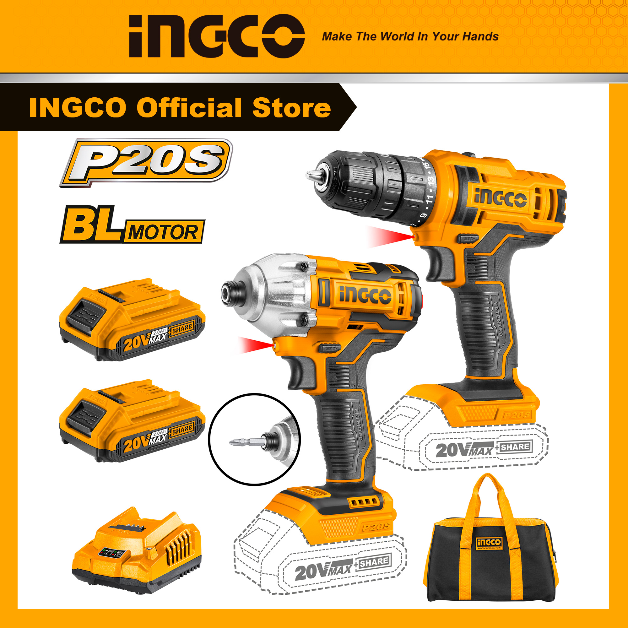 Bộ combo máy khoan pin và máy siết vít dùng pin lithium 20v - model ckli2016