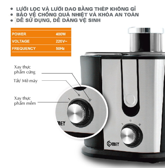 Máy ép trái cây COMET CM9838 - 400W - Thân INOX