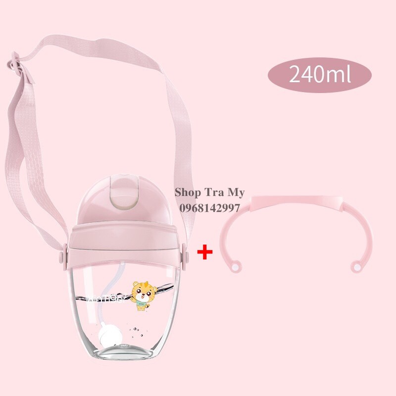 Bình tập uống nước chống sặc in hình hổ + dây đeo 240ml/320ml