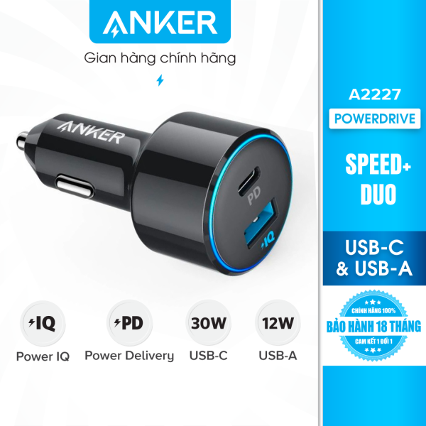 Sạc ANKER 2 cổng Powerdrive Speed+ Duo Power Delivery, công suất 30w - a2227