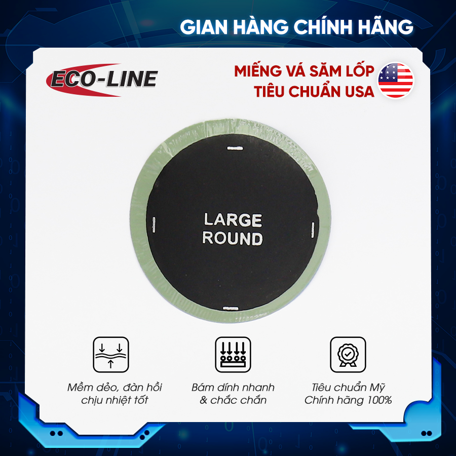 Hộp 30 miếng vá săm (80mm) - Ecoline Large Round tiêu chuẩn Mỹ