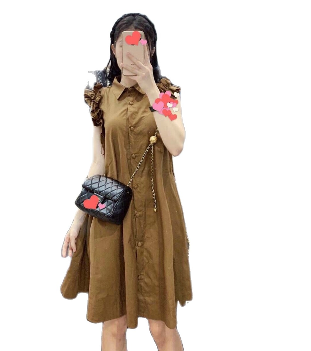 Đầm bầu sơ mi đũi-Váy bầu dáng suông chất đũi hàn(bầu mặc xinh)