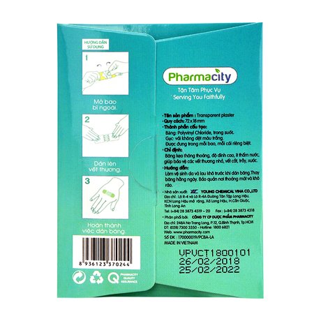 Băng dán cá nhân Pharmacity trong suốt (10 miếng/gói)