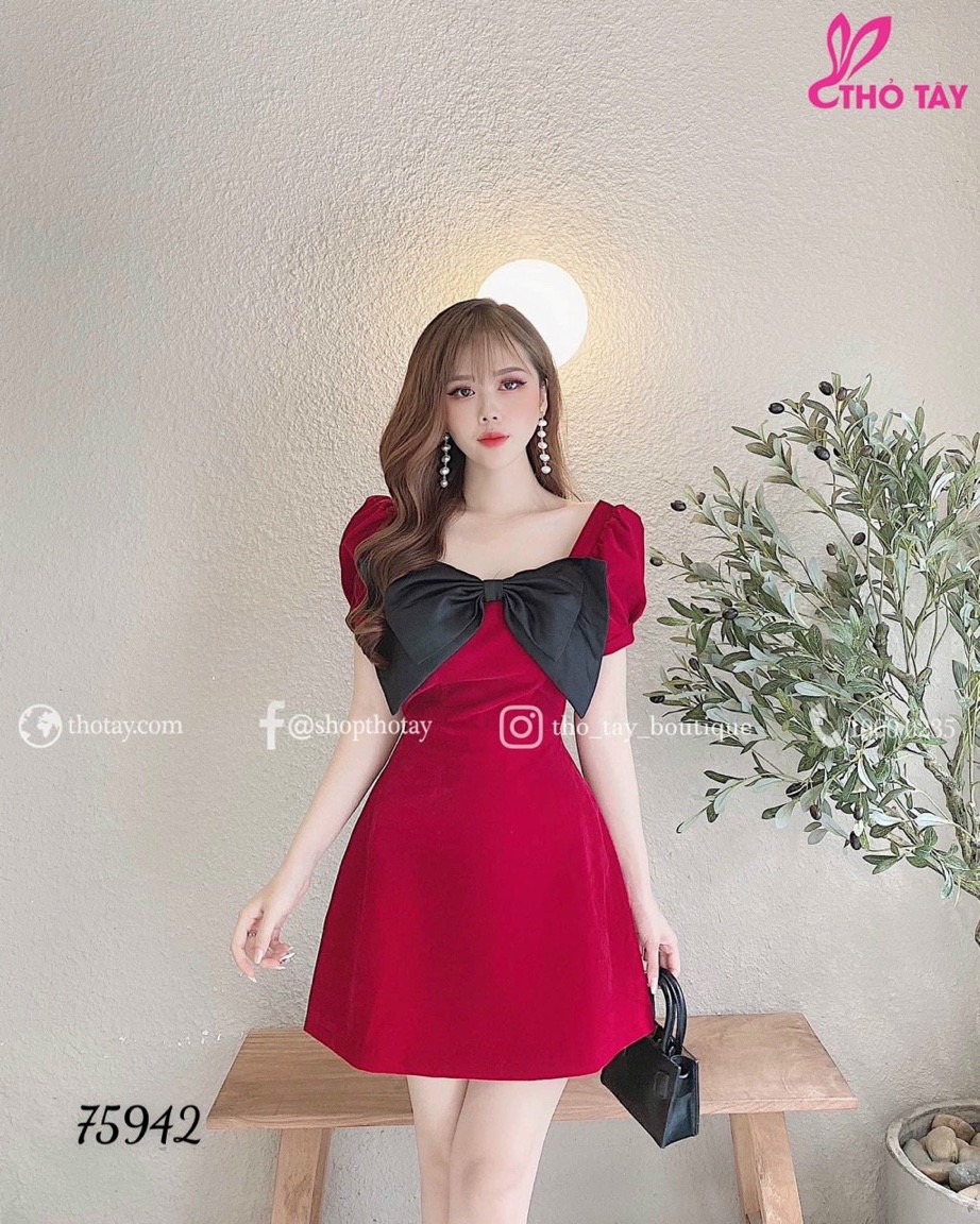 Đầm tay búp nơ đen-HN#damnu 40-71kg